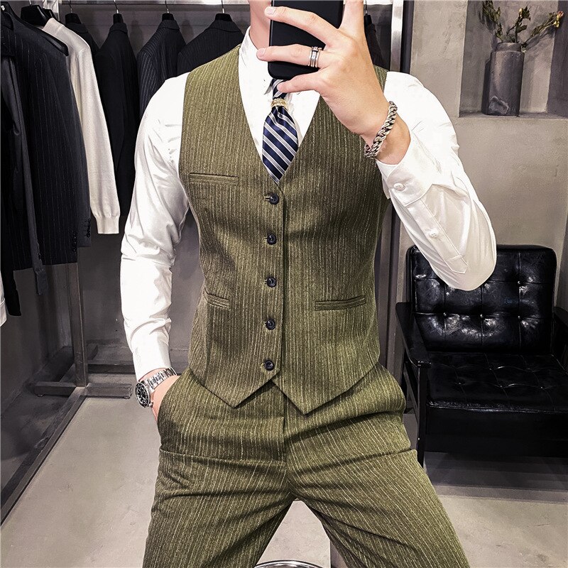 retro Gestreiften Herren Anzug Weste Clever Beiläufige Dünne Westen Männer Formale Kleid Geschäft Hochzeit Party Jahrgang Männlichen Weste Gilet Homme