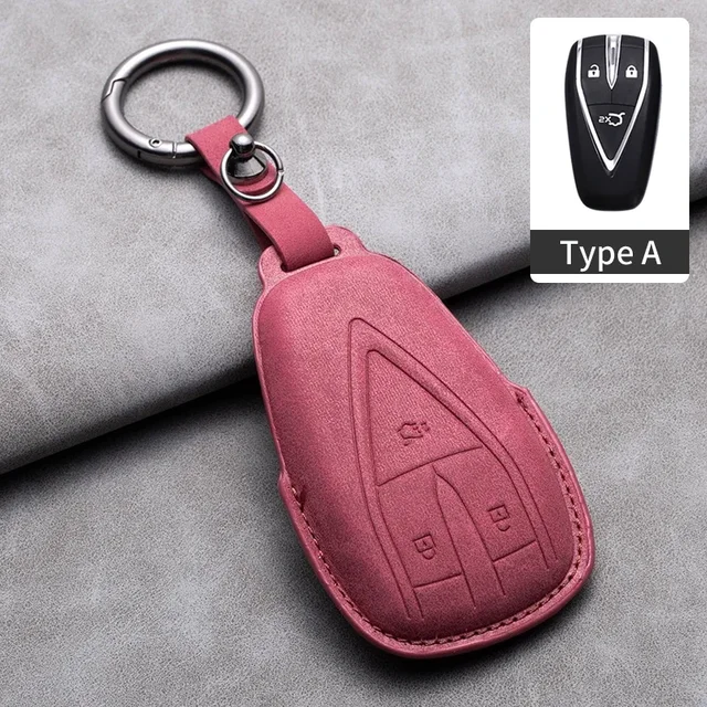 4 Buttons Car Remote Key Case Cover for Changan Deepal S7 SL03 Leather Car Key Shell Fob Holder Protector Keychain for Deepal: Red
