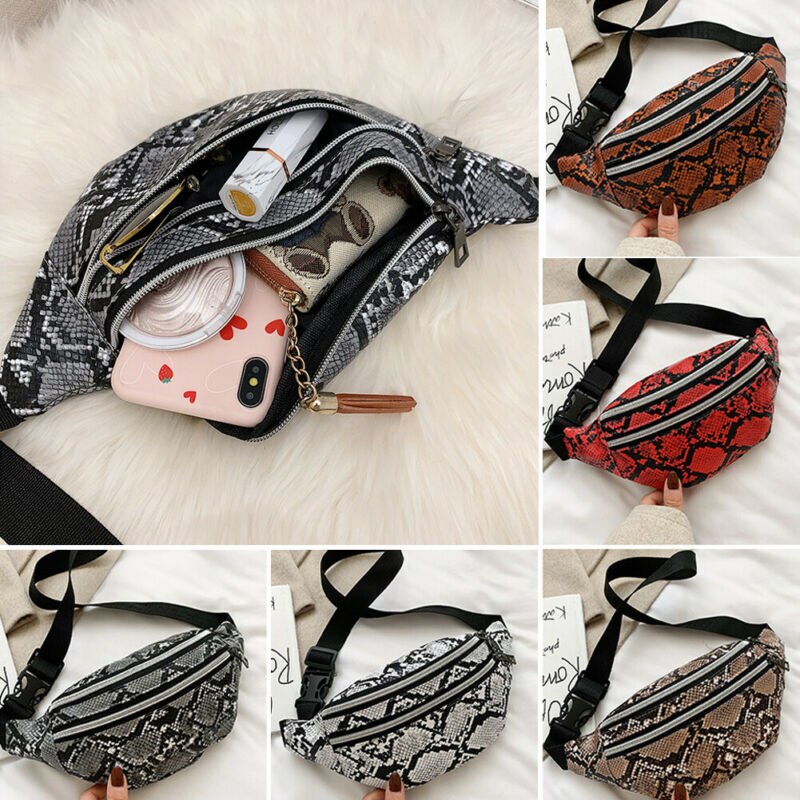 Mais novo mulheres cintura fanny pacote cinto saco de viagem hip bum saco pequeno bolsa peito bolsa pele cobra cinto