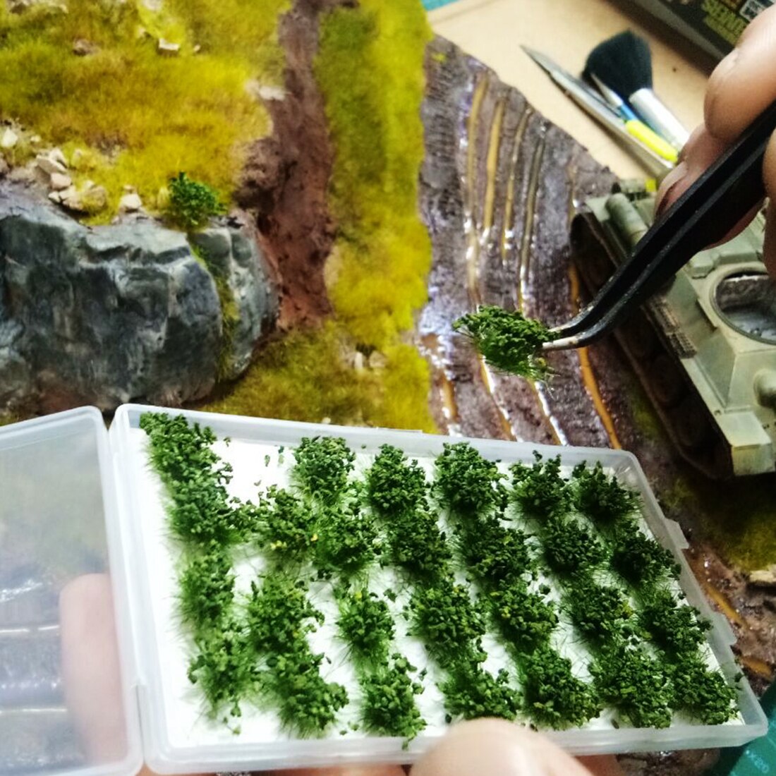 28 stk / sæt simuleret busk landskab miniature model scene til 1:35/1:48/1:72/1:87 skala sandbord miniaturer landskab - grøn