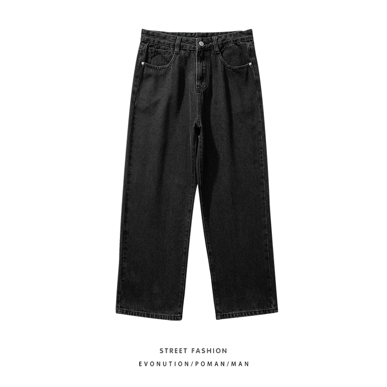 Korean Men&#39;s Baggy Jeans Classic Unisex Man Straight Denim Wide-leg Pants Hip Hop Bagy Light Blue Grey Black