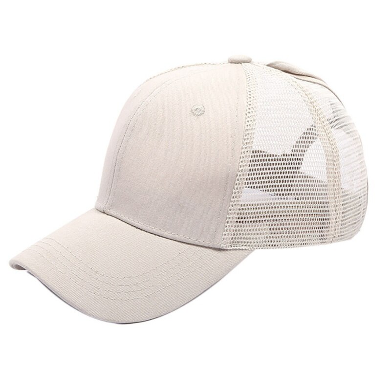 Unisex Cap Casual Plain Mesh Baseball Cap Adjustable Snapback Hats For Women Men Hip Hop Trucker Cap Streetwear Hat: CREAMY WHITE