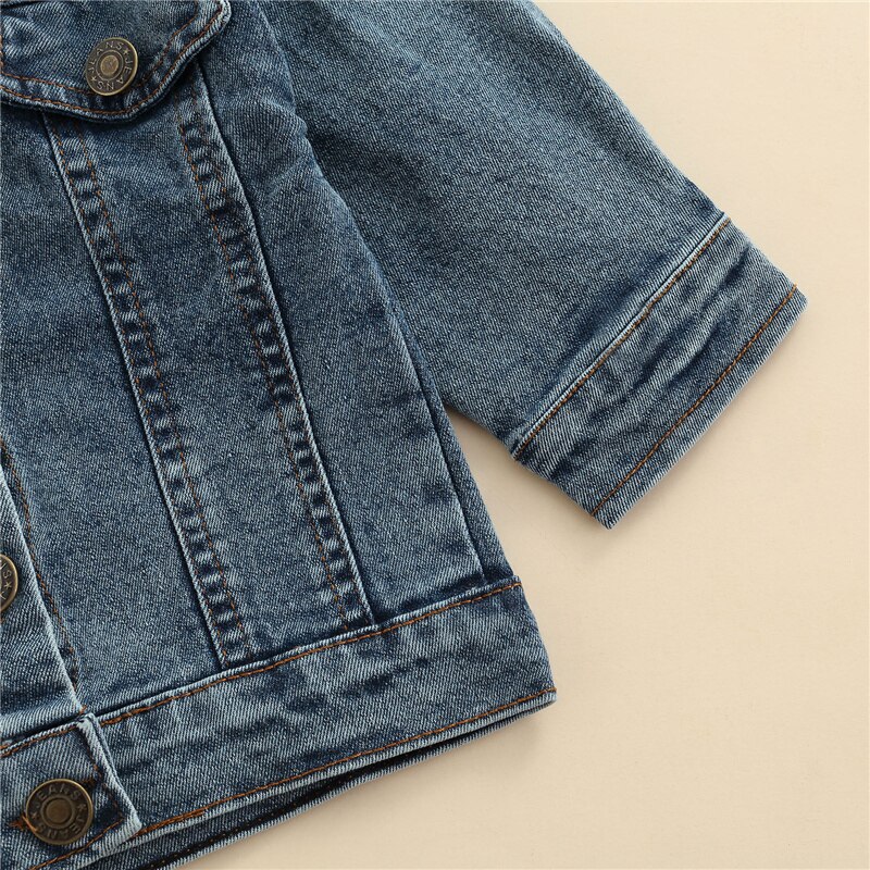 Blotona Toddler Kid Girl Boy Coat, manica lunga Denim risvolto bottoni Cardigan primavera autunno allentato Outwear Tops, 6Months-4Years