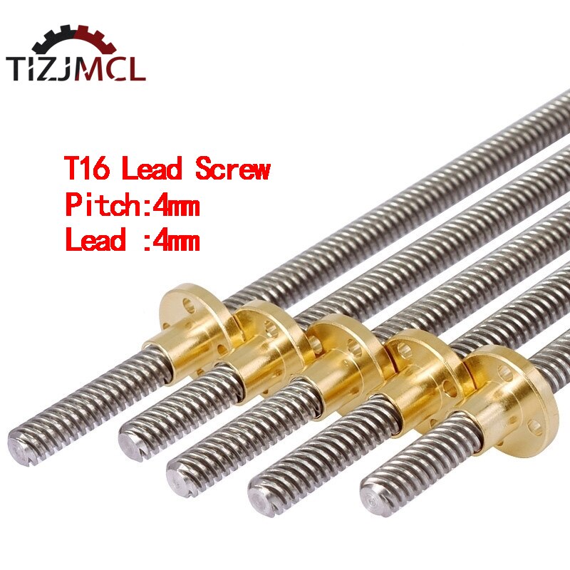 Imprimante 3D CNC T16, pas de vis, 4mm, avec écrou en laiton, longueur 100/200/300/400/500/600/700/800/900/1000mm