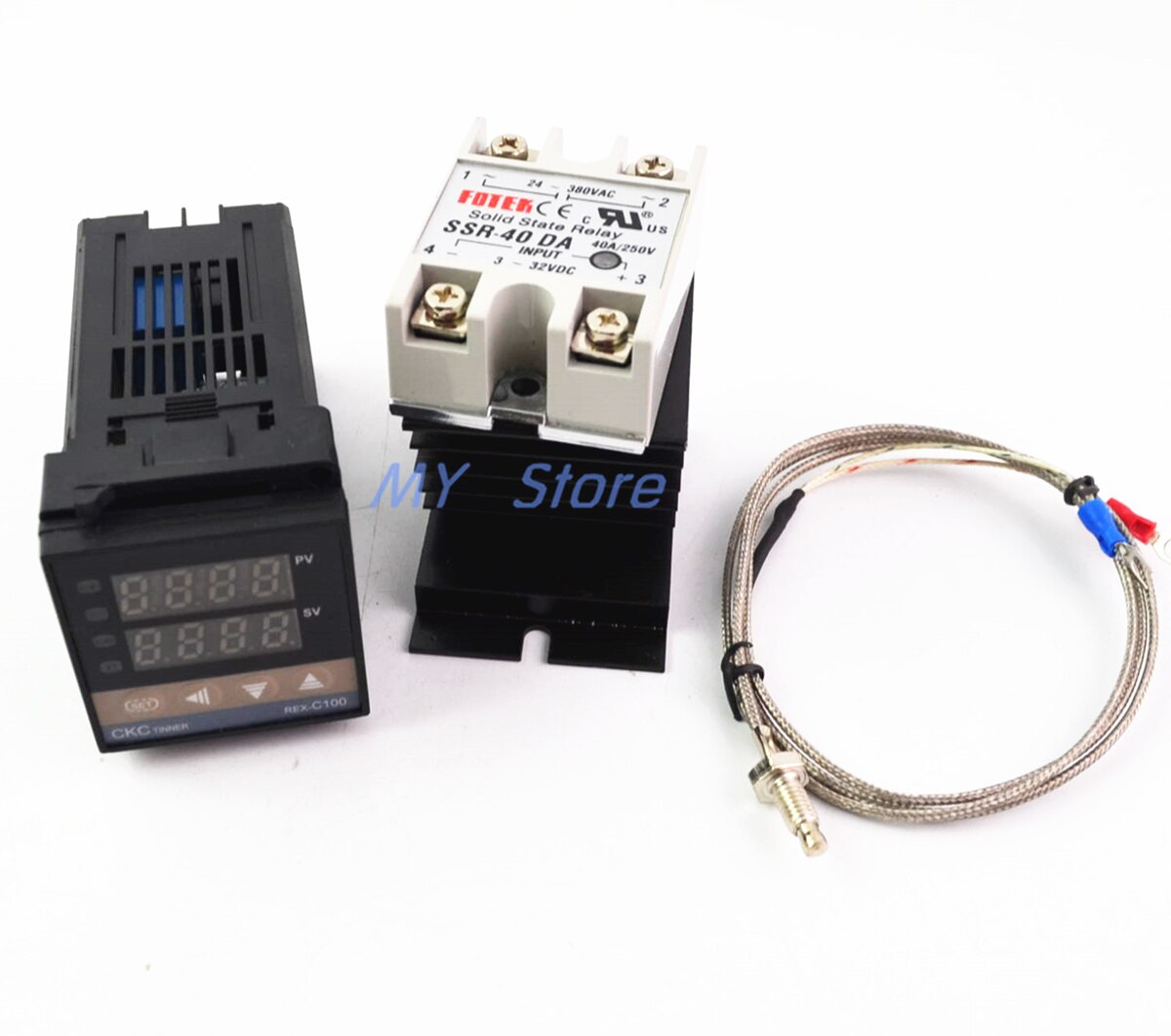 100-240VAC PID REX-C100 Temperature Controller Range 0 to 900C SSR40A K Thermocouple, PID Controller Set + Heat Sink