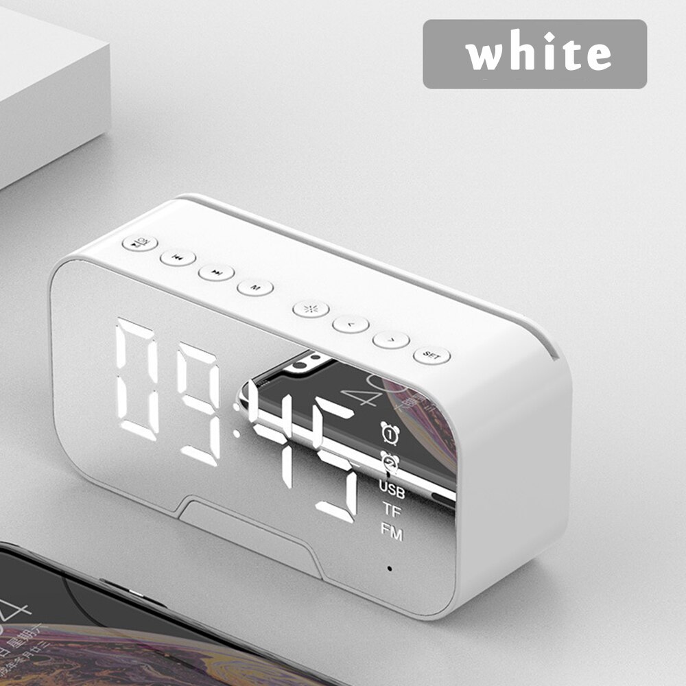 Multifunction Alarm Clock Mirror LED Alarm Clock Multifunction Wireless Bluetooth Music Player Electronic Digital Alarm Clock: white
