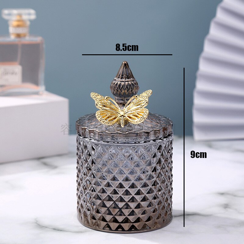 Kreative Glas Glas Kerze Glas mit Deckel Mehrfarbig Schmuck Lagerung Kasten Runde Lagerung Glas Wohnzimmer Heimat Lager Krug: grau