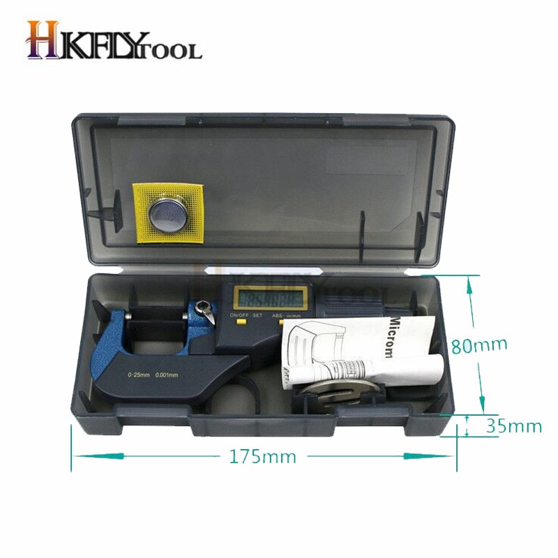 0.001mm Electronic Outside Micrometer 0-25mm Digital Micrometer Caliper Gauge Meter Micrometer Carbide Tip Measure Tools