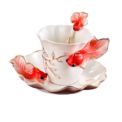 3D Goldfish Enamel Coffee Mug Cup Porcelain Tea Milk Copo Set Caneca Criativa Ceramic European Bone China Drinkware