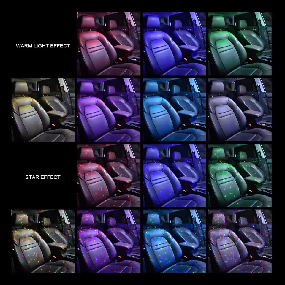 Lámpara LED de ambiente para coche, Control inalámbrico por voz, luz de estrella de techo RGB, carga USB, luces ambientales decorativas para Interior de coche