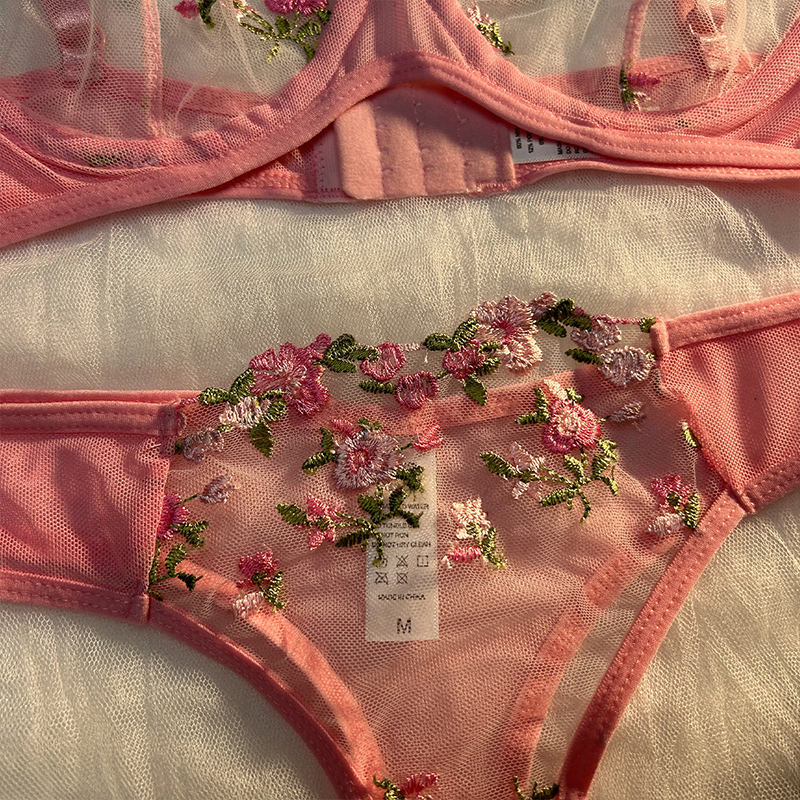 Sexet undertøj til kvinder gennemsigtig broderet små blomster bh lingeri trusser intimt kvindesæt todelt tøj