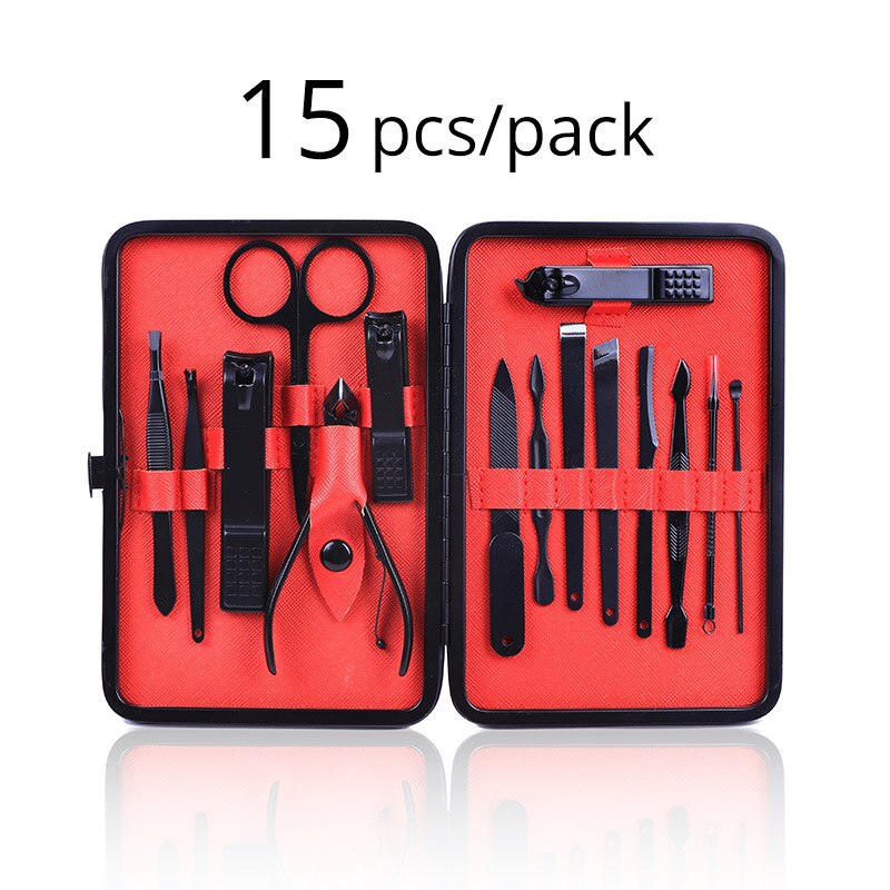 Nunify sort manicure negleklipper pedicure sæt negle klip sæt negle cutter til tykke negle negle cutter værktøj tip knipper: 15 stk sæt