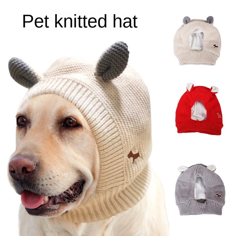 Forniture per cappelli per cani traspiranti caldi a prova di vento in lana a maglia tinta unita semplice autunno inverno