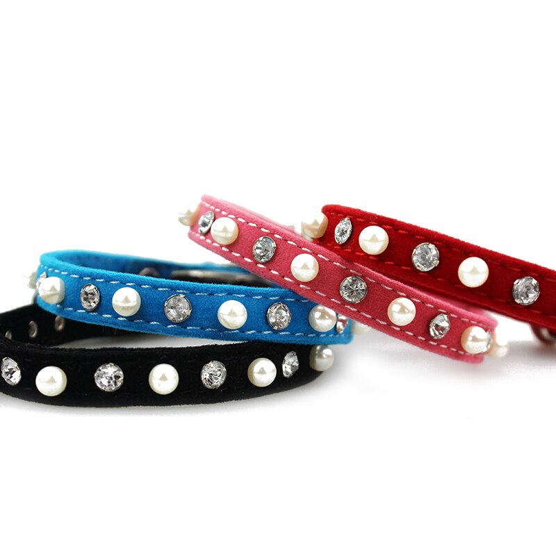Adjustable Pet Cat Collar With Bell Diamond Pearl Retractable Necklace Kitten Dog Collar Neck Strap Cat Accessories Pet Supplies