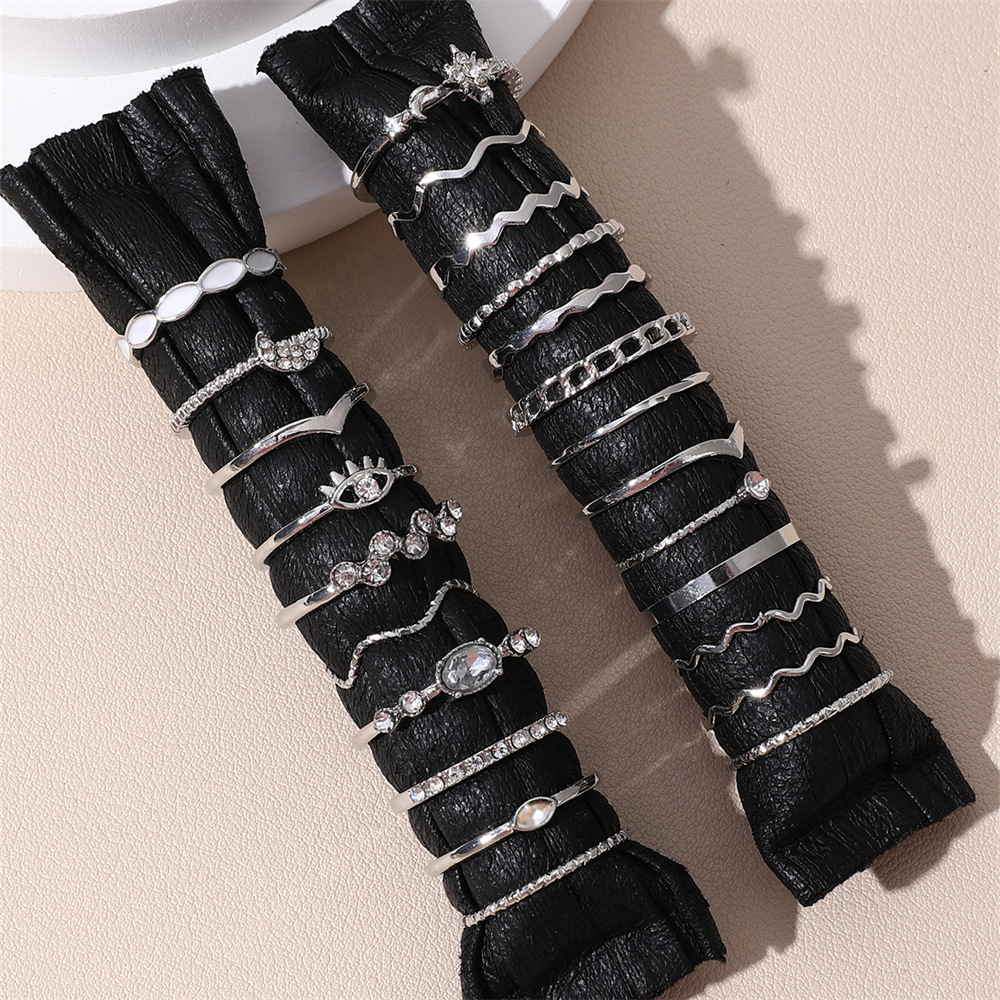 23 Uds. Conjunto de anillos para nudillos a la para mujer, estrella de cristal, Luna, ola de ojo, anillos de Color dorado y plateado, de joyas de a la para mujer