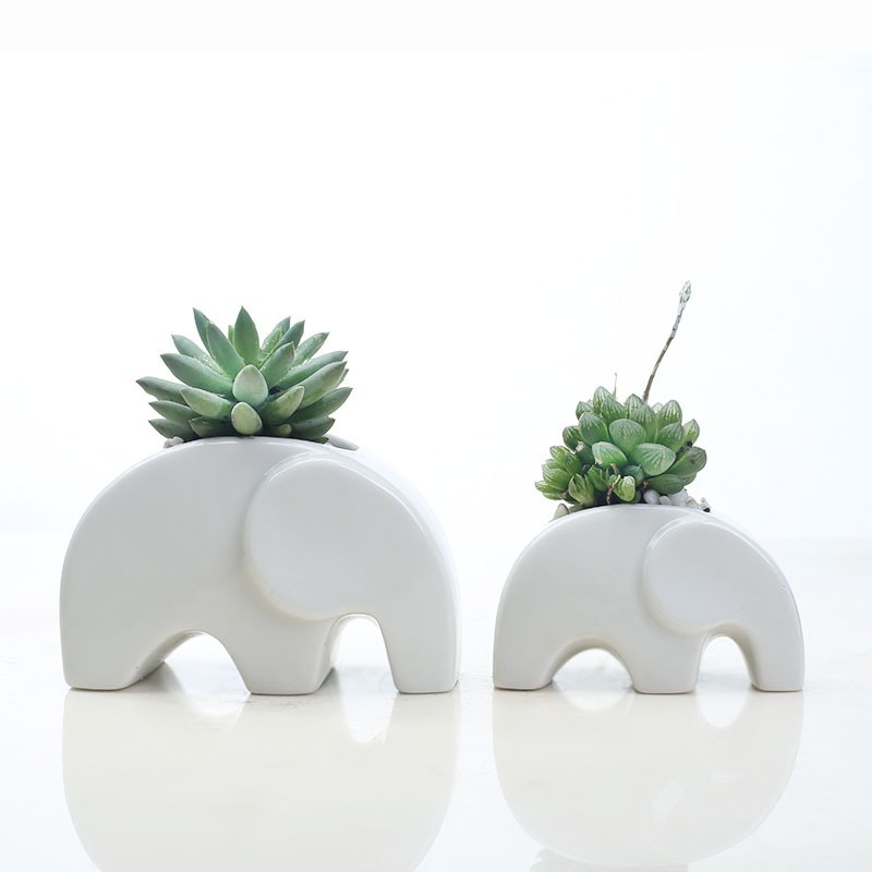 Set van 2 stuks Olifant vormige keramische bloempot Mini olifant porselein bloem plant pot voor Desktop Home Tuin decoratie