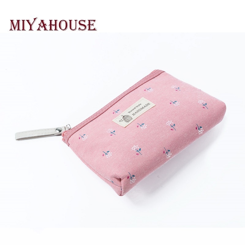 Miyahouse Canvas Floral Printed Cosmetic Bag Women Small Zipper Makeup Bags Lady Travel Girls Toiletry Bag