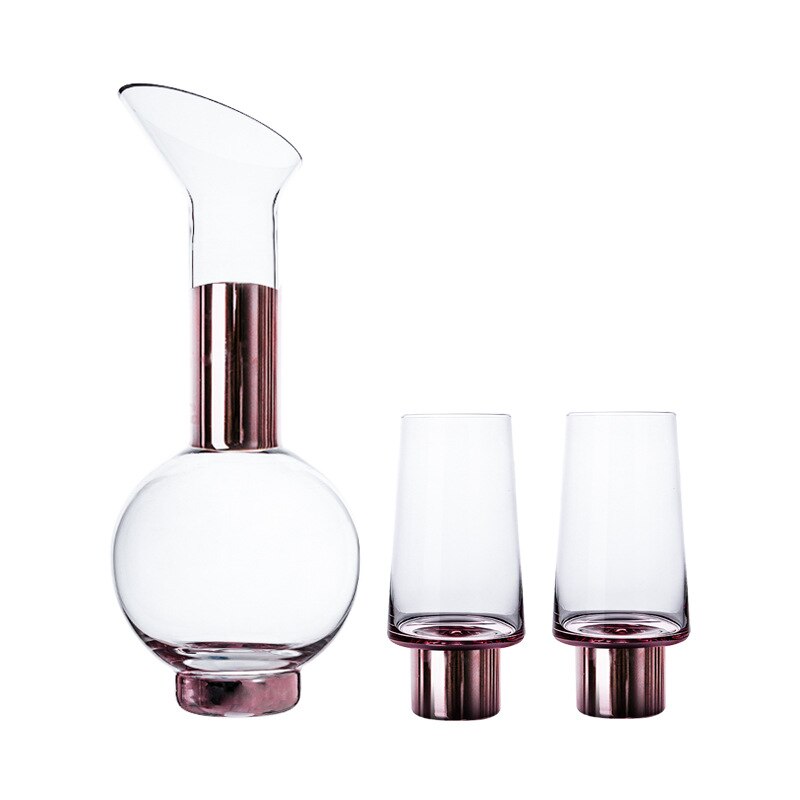 European-Style Crystal Glass Electroplating Rose Gold Water Jug American Decanter Wine Set: 2Rose gold 2cup