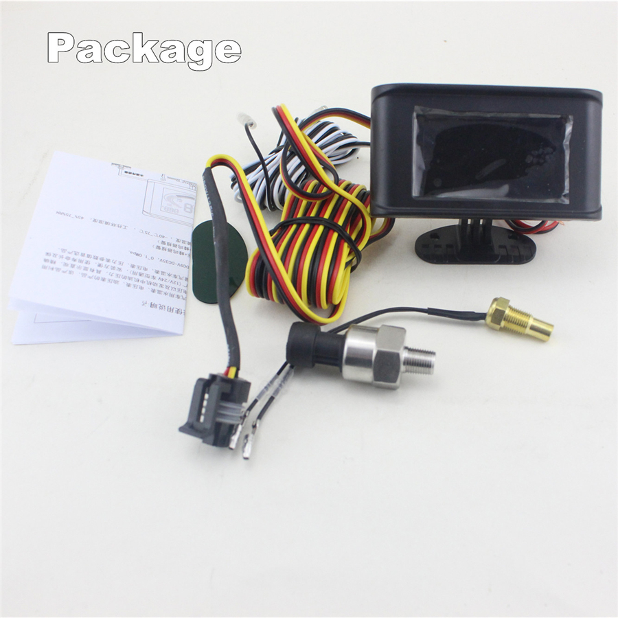 LCD 3 in 1 Gauge Meter 12v/24v Car Oil Pressure Gauge + Voltmeter Voltage Gauge + Water Temperature Gauge Meter With Sensors