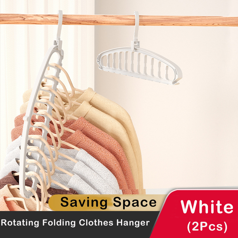 Rotating Folding Clothes Hanger Closet Organizer Multi-port Clothing Drying Rack Foldable Plastic Scarf 11-hole Storage Hangers: light yellow