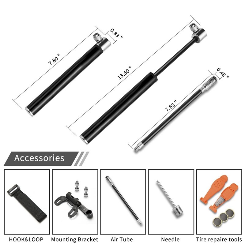 Fietspomp mountainbike mini pomp amerikaanse franse mond aluminiumlegering hoge druk draagbaar