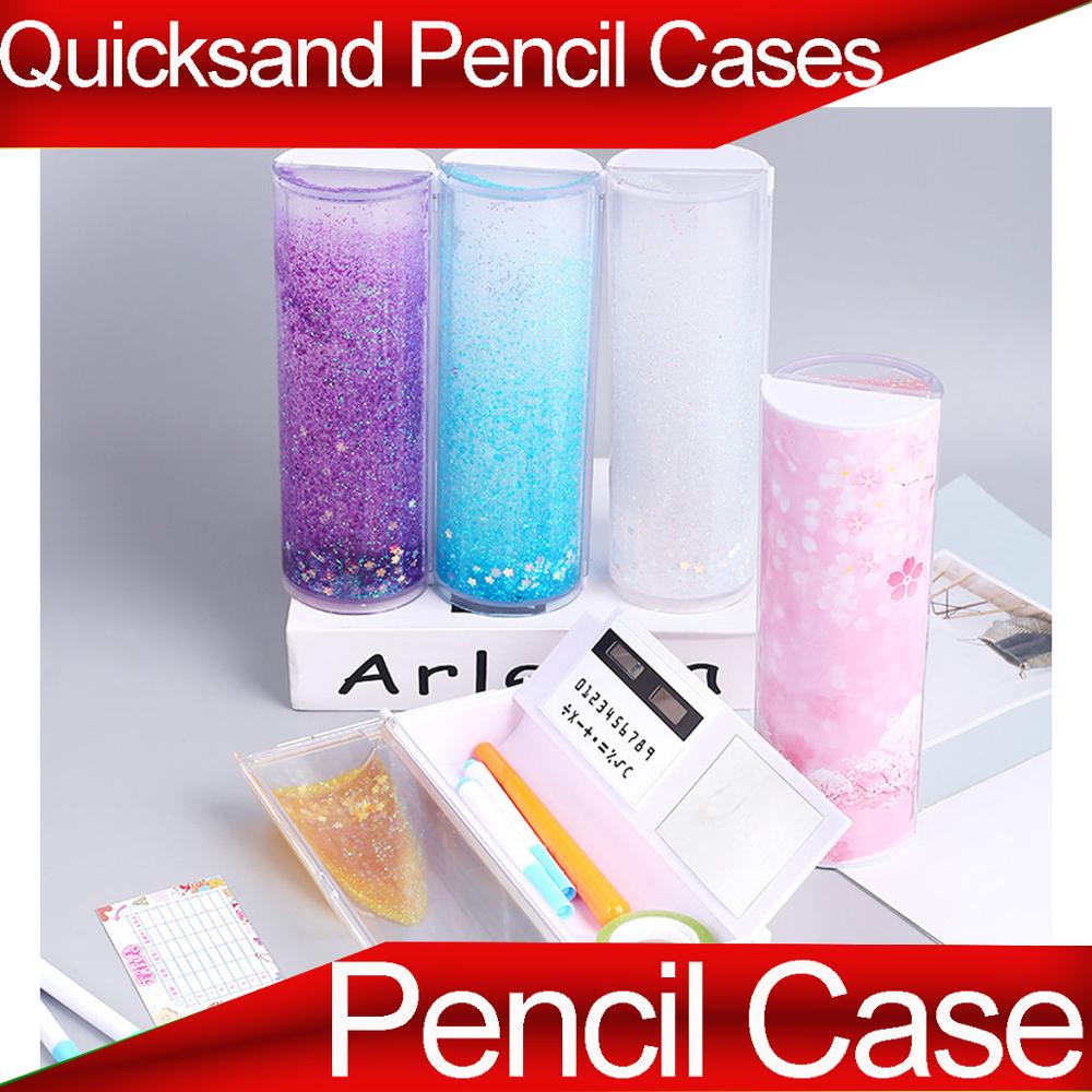 Pencil Case Translucent Quicksand Pencil Cases Multifunction Pencil Box Cylindrical Pencil Box Large Capacity Kid Whole
