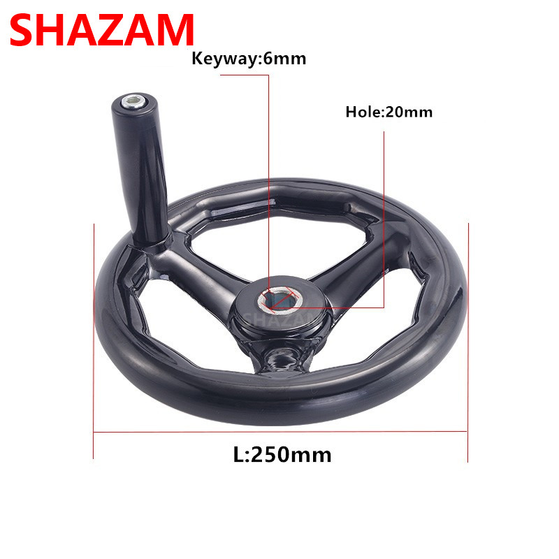 Slijpmachine Hand Wiel Drie Bakeliet Handvat Freesmachine Rand Zwart Ronde Wiel Draaien Wiel Handvat 200*18 (spiebaan 6Mm)