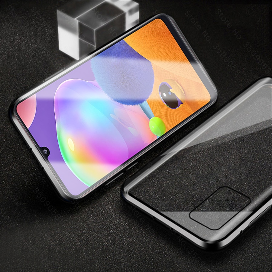 samun a 31 case 360° full cover metal magnetic flip cases for samsung galaxy a31 double-sided glass coque sm-a315f/ds 6.4''