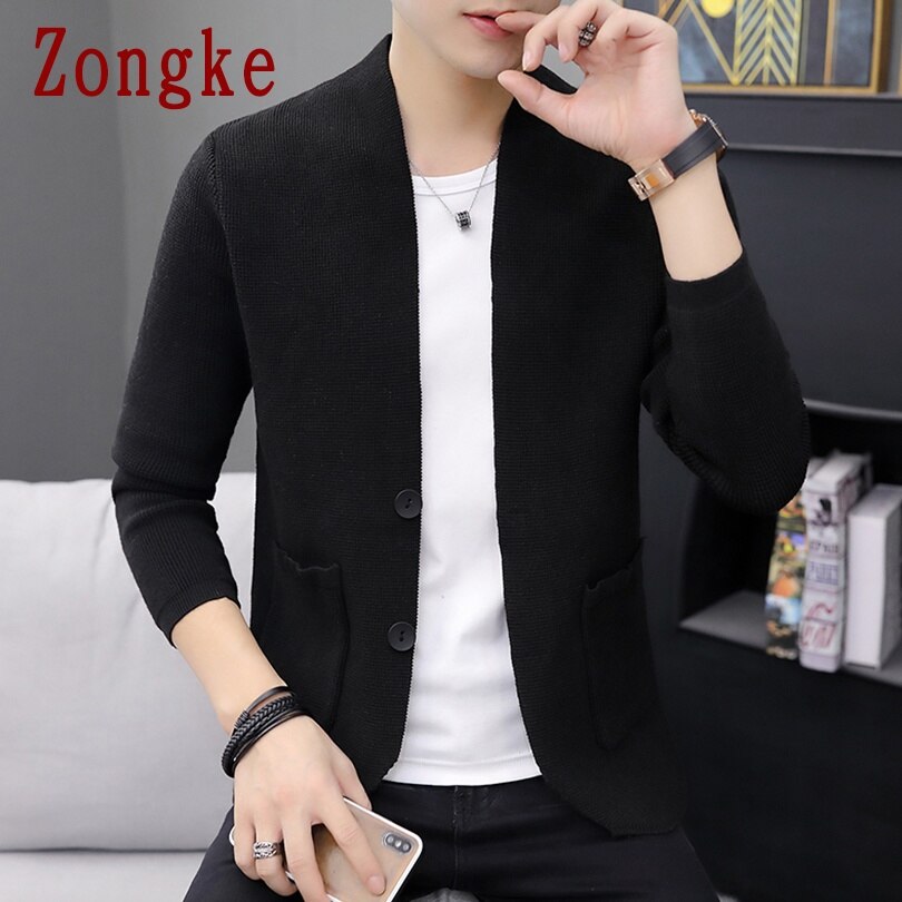 Zongke solid cardigan herr kläder stickad tröja herr kläder tröjor herr cardigan 2022 spring m -2xl