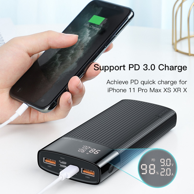 KUULAA Energie Bank 20000 mAh QC PD 3,0 PoverBank Schnelle Aufladen Energie 20000 mAh USB Externe Batterie Ladegerät Für Xiaomi mi 10 9