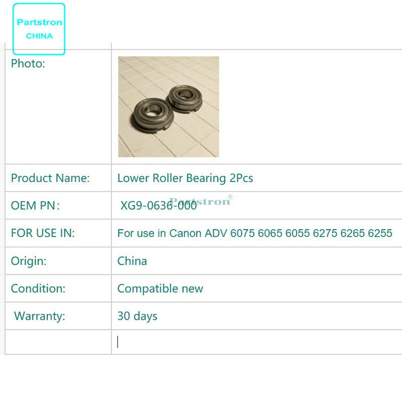 Long Life Lower Roller Bearing 2Pcs XG9-0636-000 For use in Canon ADV 6075 6065 6055 6275 6265 6255