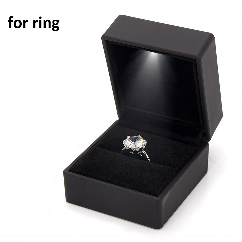 LED Jewelry Box for Ring Necklace Engagement Ring Display Case Packaging Showcase Boxes with Light Storage Cases: Black-a