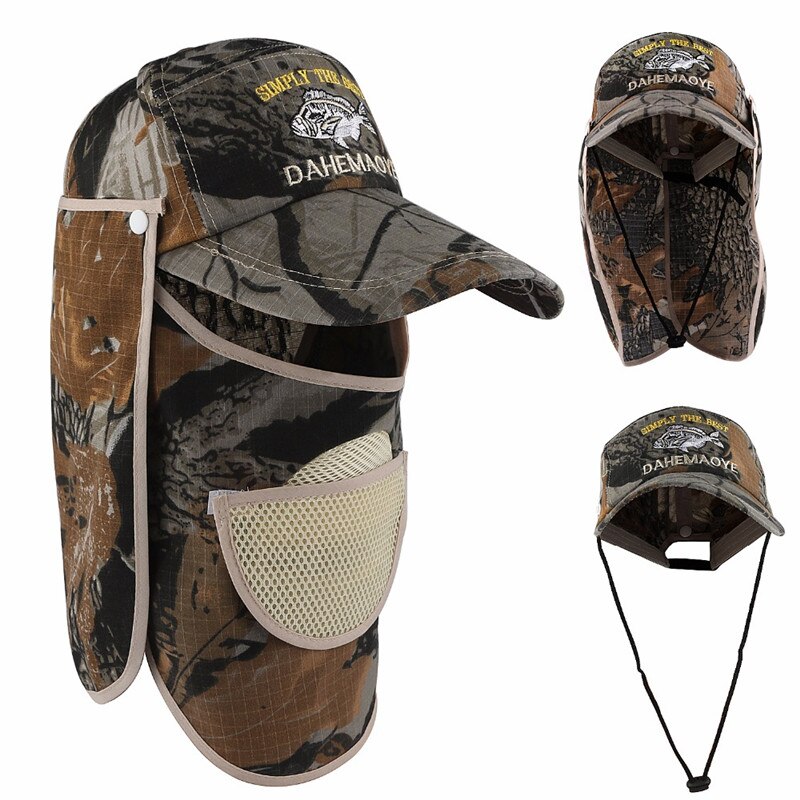 Chapéus de pesca com camuflagem ventilada, chapéus para pesca, com aba larga e proteção uv: Default Title