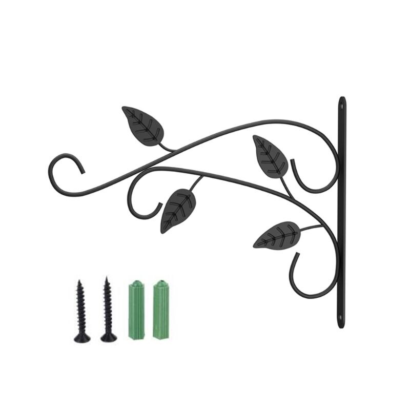 Wrought Iron Wall Mounted Hanging Basket Hook Plant Flower Pot Hanger Decoration: Black