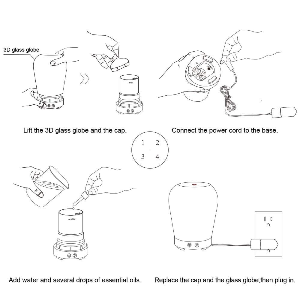 Essential Oil Diffuser 3D Glass Aromatherapy Ultrasonic Humidifier - 7 Color Changing LEDs, Waterless Auto-Off,BPA Free for Home