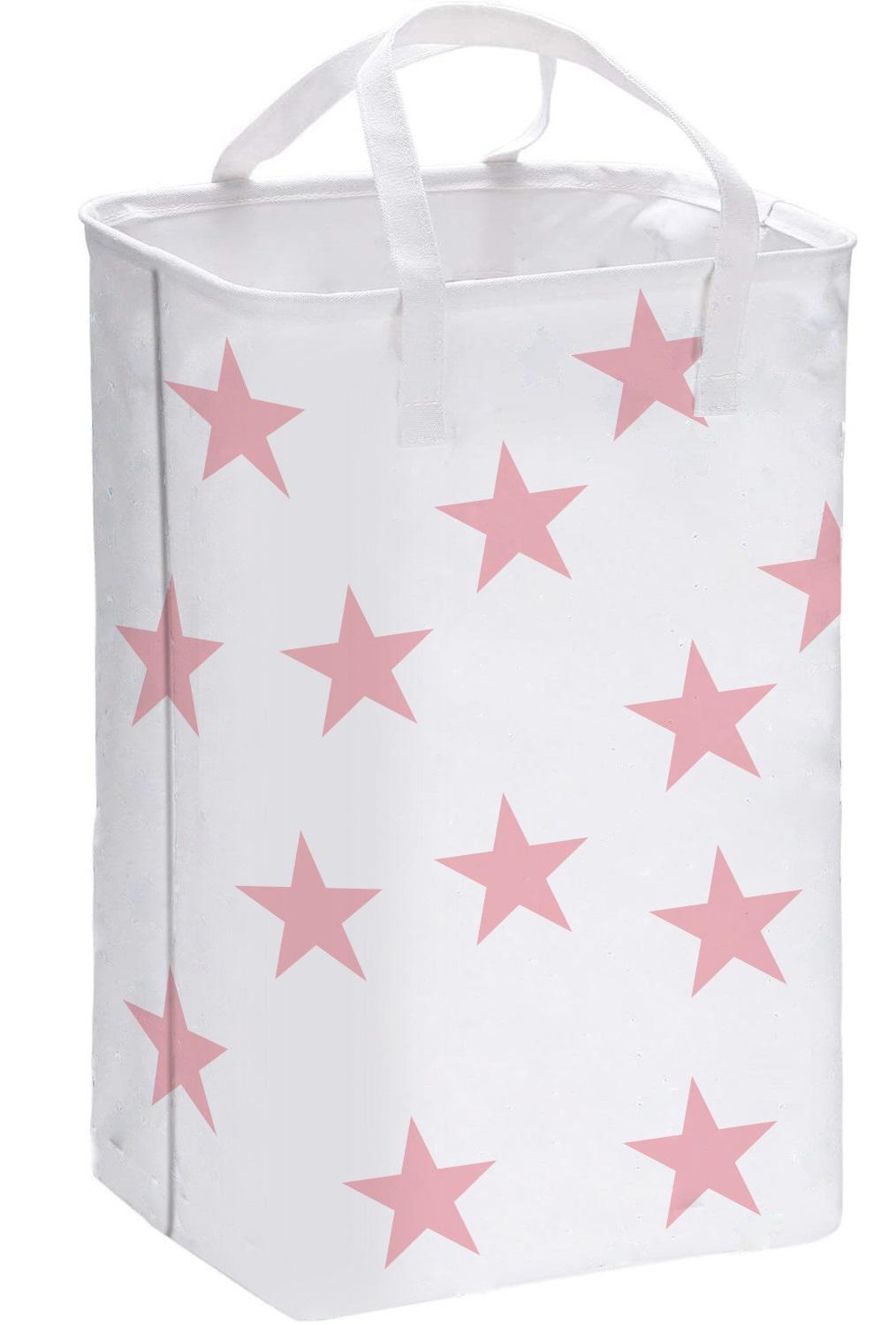 75L Laundry basket Large Clothes storage Basket with Extended handle for Storage basket Toys in Bedroom Foldable Hamper: Pink Star