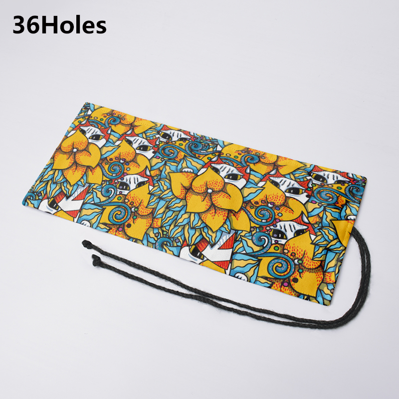 Estuche de lona con 12/24/36/48/72 agujeros, bolsa de almacenamiento de papelería escolar, estampado a la , para lápices, rollo de bolígrafo, cortina Unisex: 36K-3