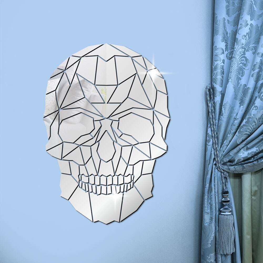 Horror Skull Head Wall Stickers Halloween Modern Home Decor Geometric Grim Skeleton Head DIY Acrylic Mirror Spiegel