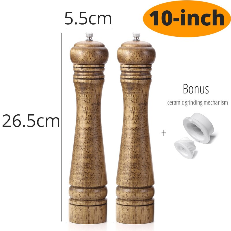Salz und Pfeffer Mühle, Holz Pfeffer Schüttler mit Stark Einstellbare Keramik Grinder mit ersatz Keramik Rotor-küche zubehör: 10 inch X 2