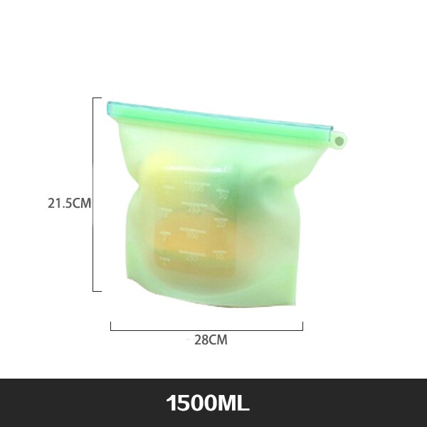 Extra Large 4000ml Silicone Food Saver Bags Reusable Silicone Food Storage Bag Sandwich, Liquid, Snack, Meat, Vegetable: GREEN 1500ML