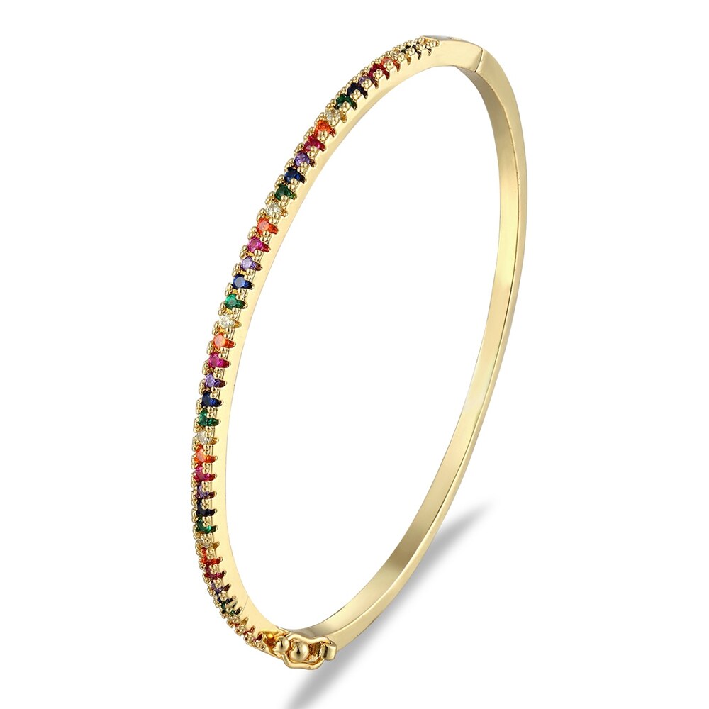 Charm Rainbow Bangles Copper Zirconia Rhinestone Cuff Bangle Trendy Jewelry For Women Girls