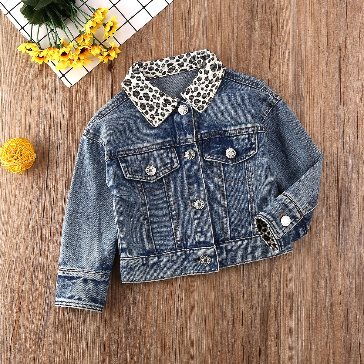 Babymeisjes herfstjas peuterjas kinderen herfst warme denim bovenkleding kinderen luipaardprint knoopjas bovenkleding