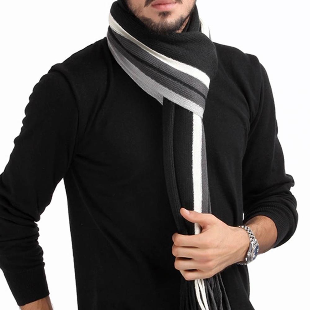Men Classic Cashmere Scarf Winter Warm Soft Fringe Striped Tassel Shawl Wrap striped scarf men scarves