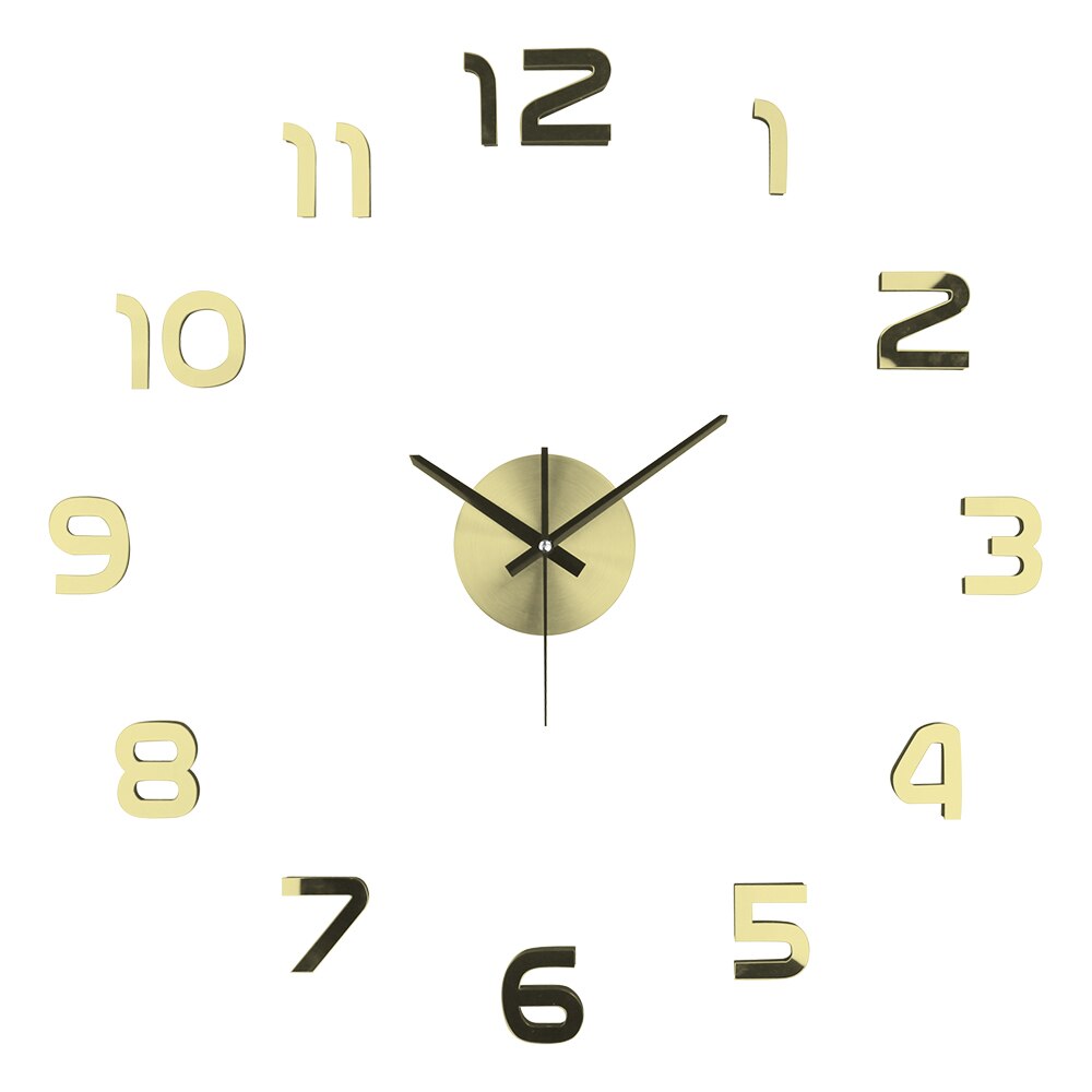 Pegatina De Pared 3D De Reloj para el hogar Saati, Reloj De Pared decorativo, espejo acrílico para sala De estar, Adhesivo De Reloj De Pared: Gold / 47 Inch