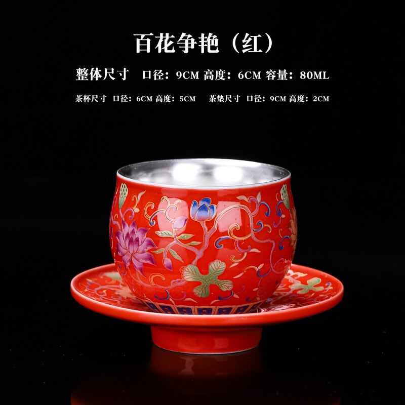 999 Sterling Silver Tea Cup Tea Cup Enamel Color S... – Grandado