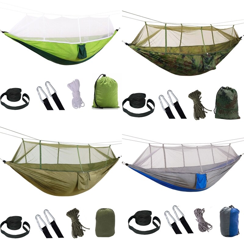 Mosquito Net Hammock Set Lightweigh Swing Hammocks Hanging Parachute for 2 Person Outdoor Camping Rest Pop-up Tree