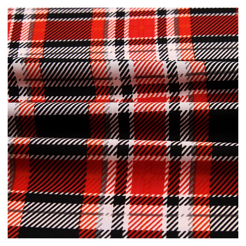 Plaid printed chiffon fabric DIY women's dress fabric