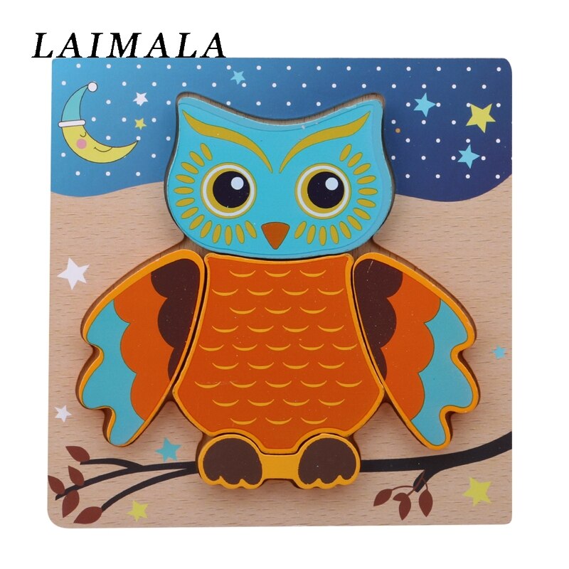 Houten 3D Puzzel Speelgoed Voor Kinderen Cartoon Dier Voertuig Hout Puzzels Intelligentie Kids Baby Vroege Educatief Speelgoed: owl