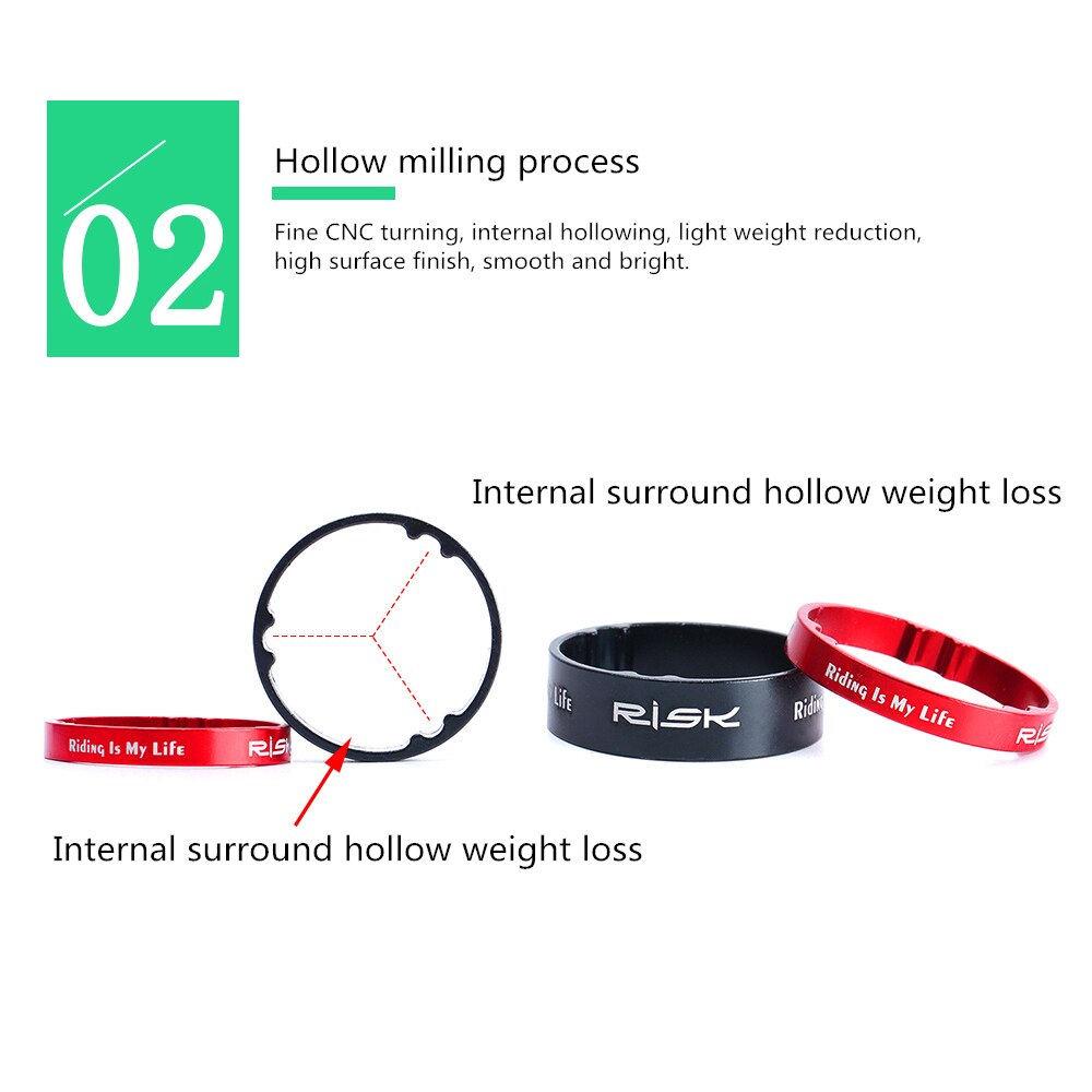 RISK-arandelas para horquilla de bicicleta, espaciadores para manillar, accesorio de ciclismo, ajuste de 5/10mm, aleación de aluminio