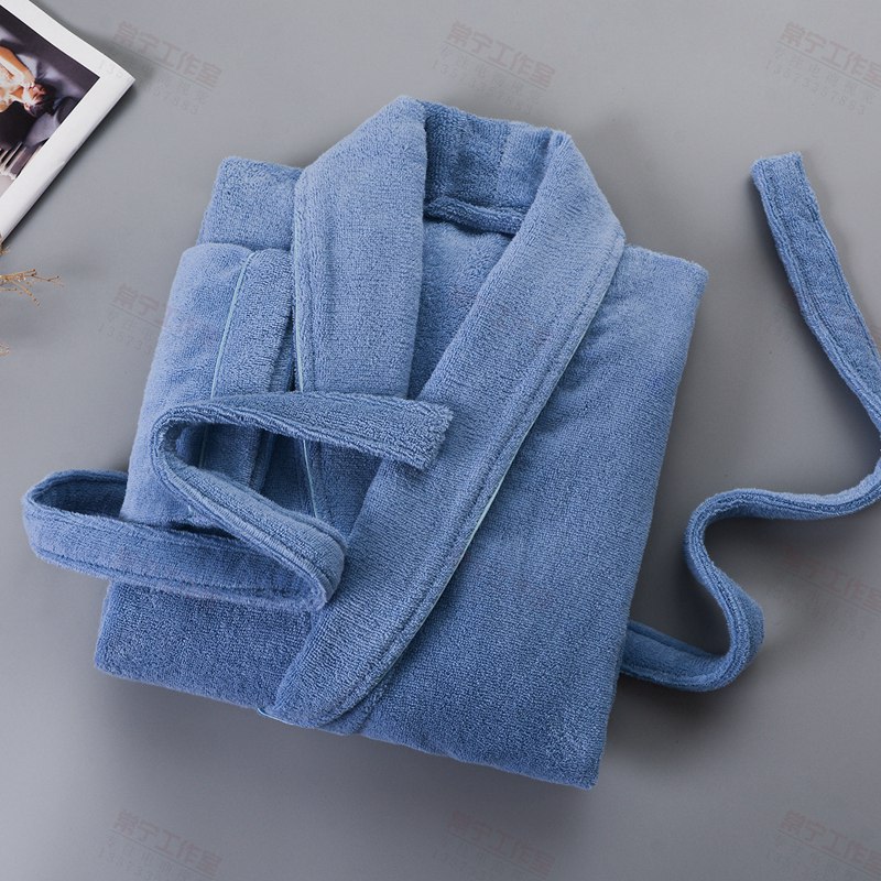 Tykkere menn badekåpe håndkle fleece vinter avslappet lange varme badekåper menn nattøy kapper jul bryllup brudepike kapper: Blå / Xxl